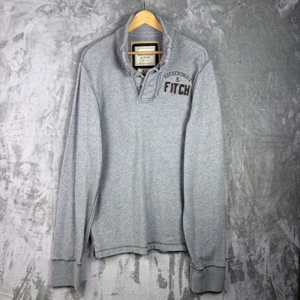Abercrombie Fitch Pullover XXL Vintage Logo Gray Mens Long Sleeve Sweatshirt USA